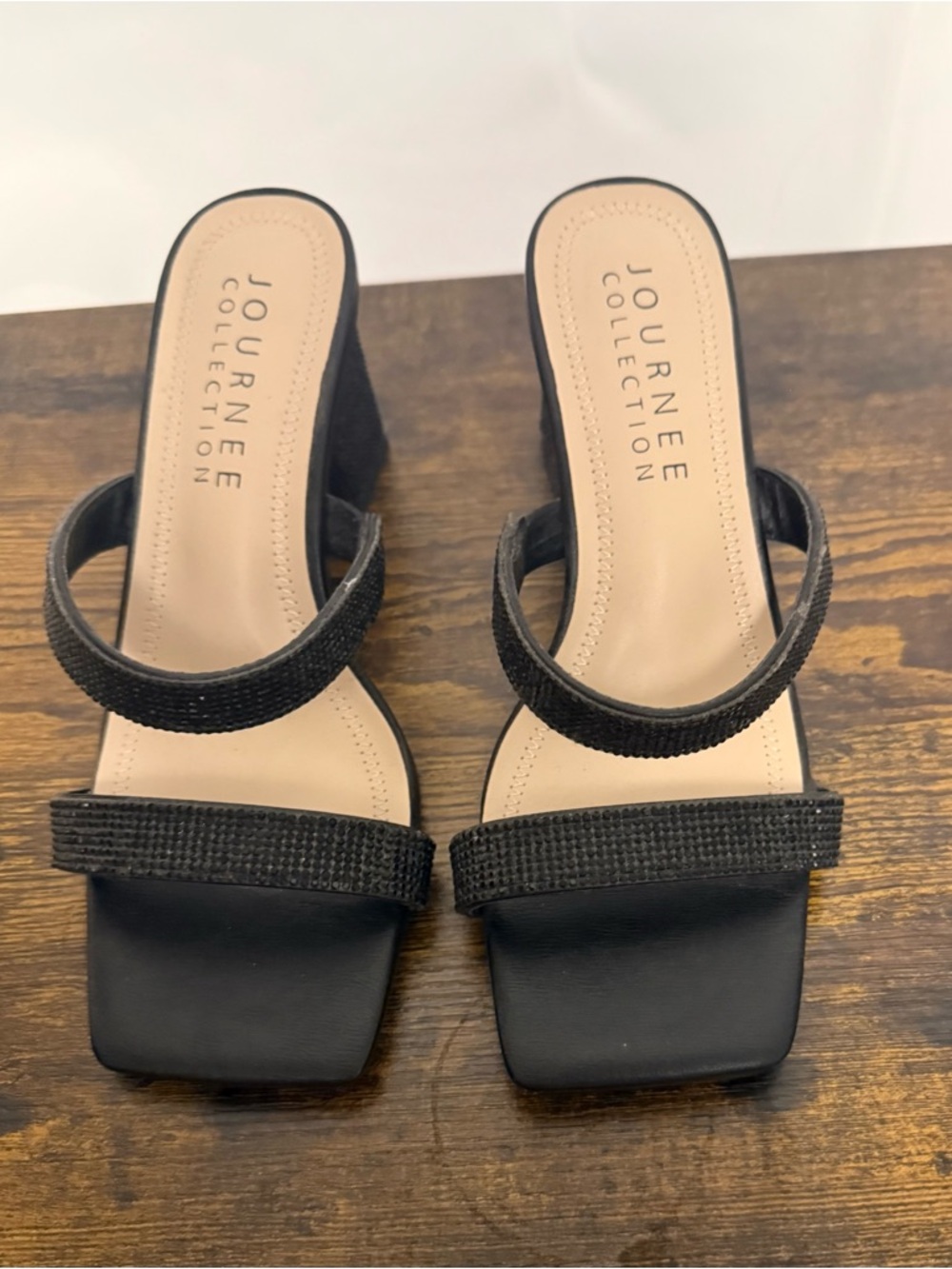 Journee Collection Black Double-Strap Square Toe Mules
